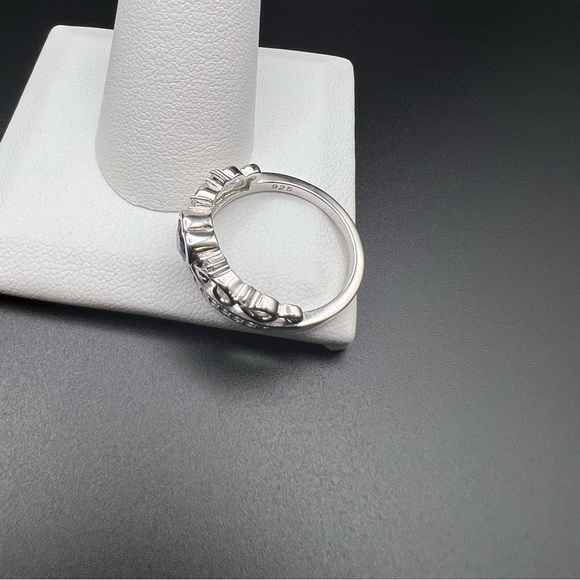 Sterling Silver Heart Crown Blue Sapphire CZ Ring, size 8 - Picture 9 of 9
